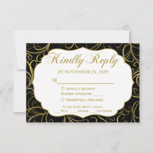 Resposta de casamento RSVP de espiral Dourada negr