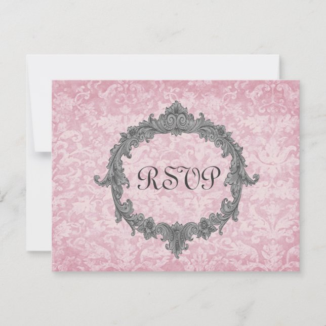 Resposta de Casamento RSVP de RSVP do Damask Pink  (Frente)