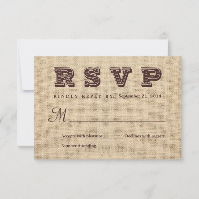 Resposta de Casamento Russo RSVP Burlap (Frente)