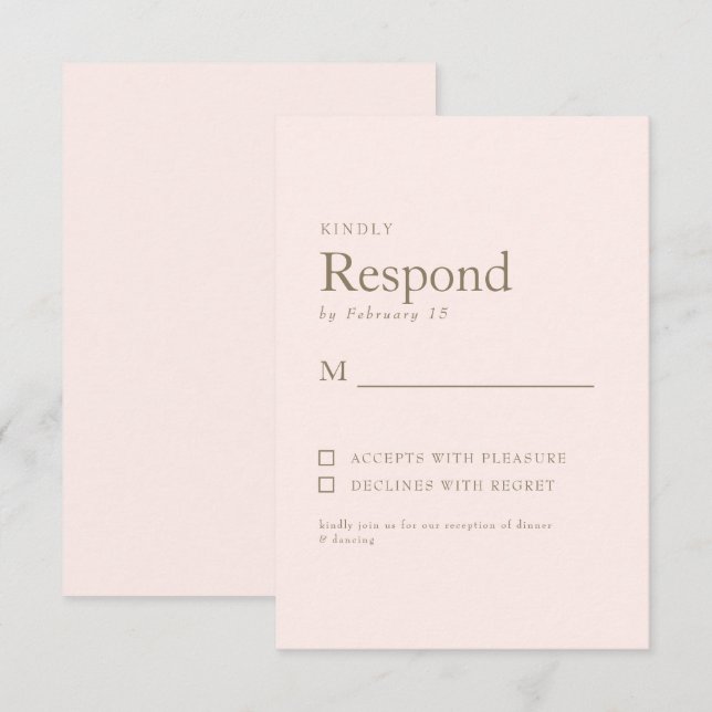 Resposta de Casamento Simples Texto Dourado Blush (Frente/Verso)