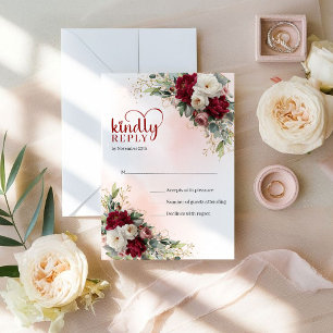 Resposta de Casamento Vermelho Branco Floral Doura