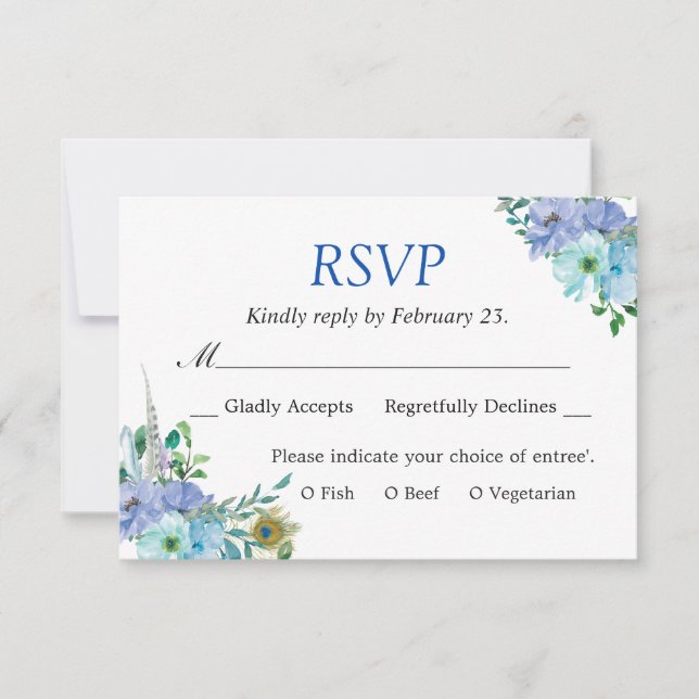 Resposta de Convite de Casamento Floral Azul Safir (Frente)