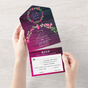 Resposta de Convite de Casamento Rústico Roxo Flor