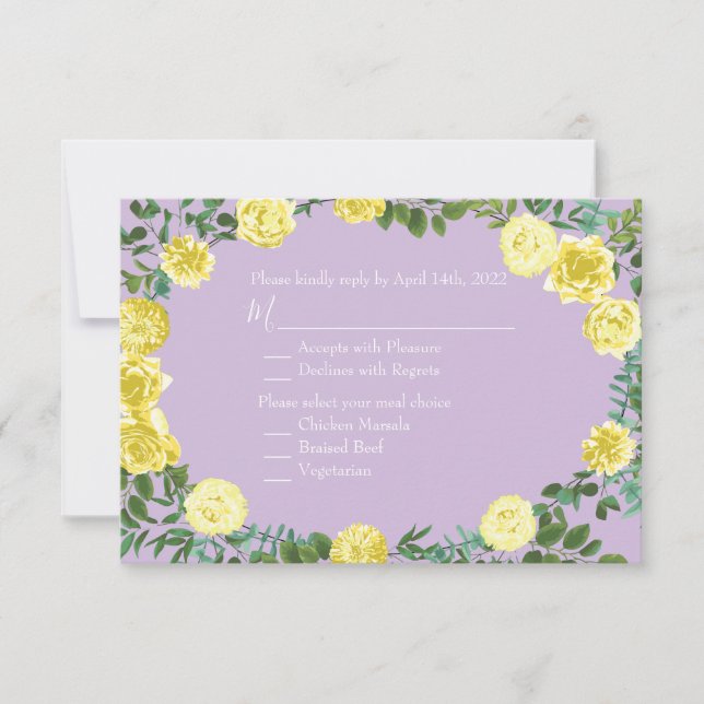 Resposta de Convite para Rosa Roxo Lilac Amarelo e (Frente)