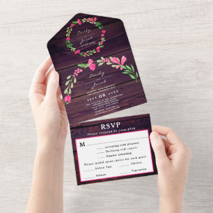 Resposta de Convite Rústico de Madeira Roxo Floral