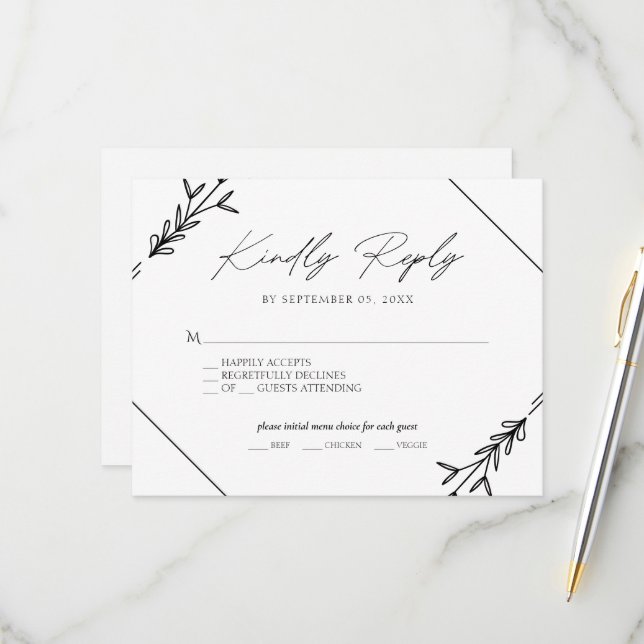Resposta de Escolha de Menu de Casamento Minimalis (Frente/Verso In Situ)