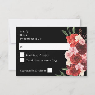 Resposta de jantar Preto Floral Vermelho