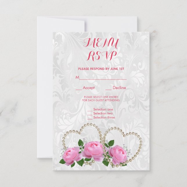 Resposta de Menu de Casamento Pérola Corações e Ro (Frente)
