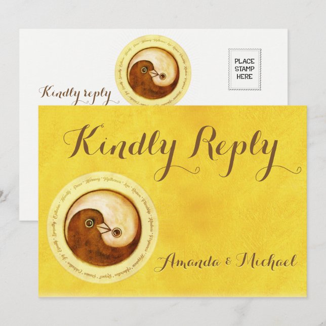 RESPOSTA DE NOIVADO CARTÃO Gold YinYang pombas Har (Frente/Verso)