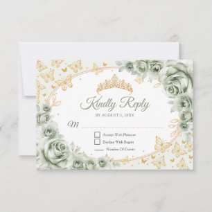 Resposta de Quinceanera em Verde Sálvia Dourado