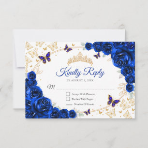 Resposta de Quinceanera Floral Azul Real Dourado