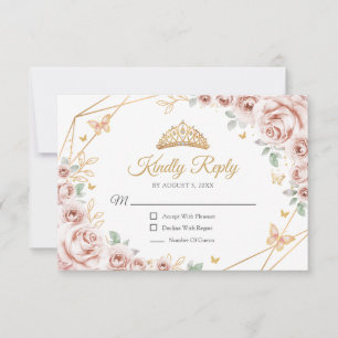 Resposta de Quinceanera Floral Rosa Bege Dourado