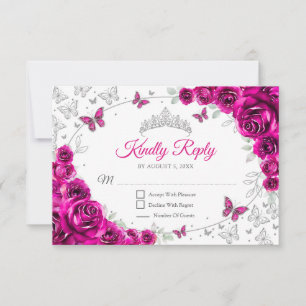 Resposta de Quinceanera Rosa Fúcsia Prata Floral