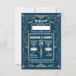 Resposta de RSVP Azul Dourada de Clama de Casament