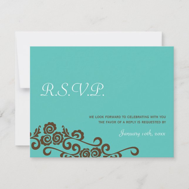 Resposta de RSVP de casamento azul turquesa para j (Frente)