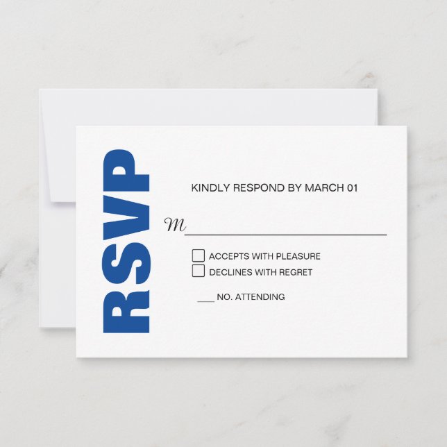 Resposta de RSVP de Casamento Branco Azul Moderno (Frente)