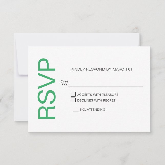 Resposta de RSVP de Casamento Branco Verde do Mar  (Frente)