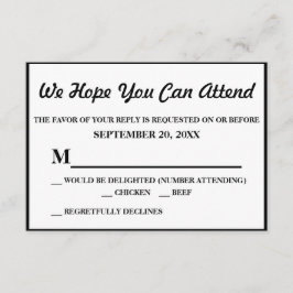 Resposta de RSVP de casamento com listra preta e b