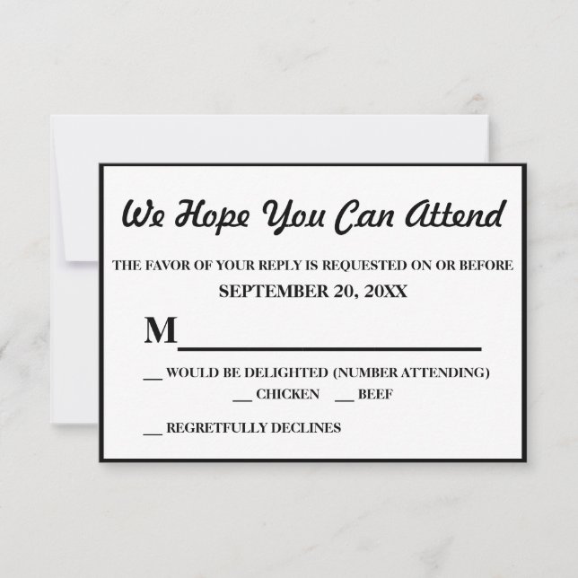Resposta de RSVP de casamento com listra preta e b (Frente)