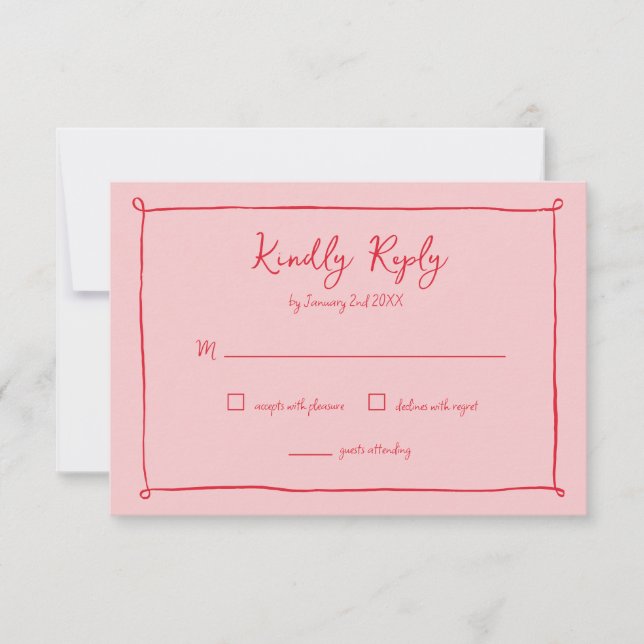 Resposta de RSVP de Casamento com Moldura Desenhad (Frente)
