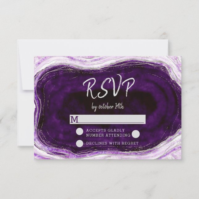 Resposta de RSVP de Casamento de Geode Roxo Ametys (Frente)