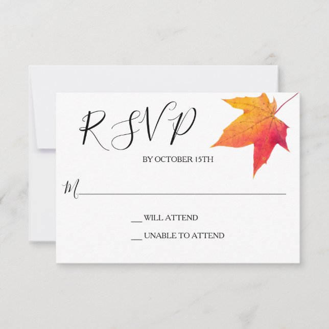 Resposta de RSVP de casamento elegante com folhas  (Frente)