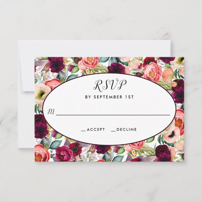 Resposta de RSVP de Casamento Floral de Jardim Rom (Frente)