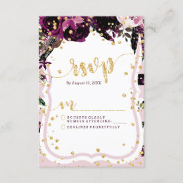 Resposta de RSVP de Casamento Floral e Dourado Chi