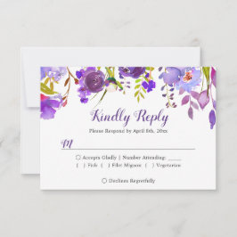 Resposta de RSVP de Casamento Floral Roxo Violeta 