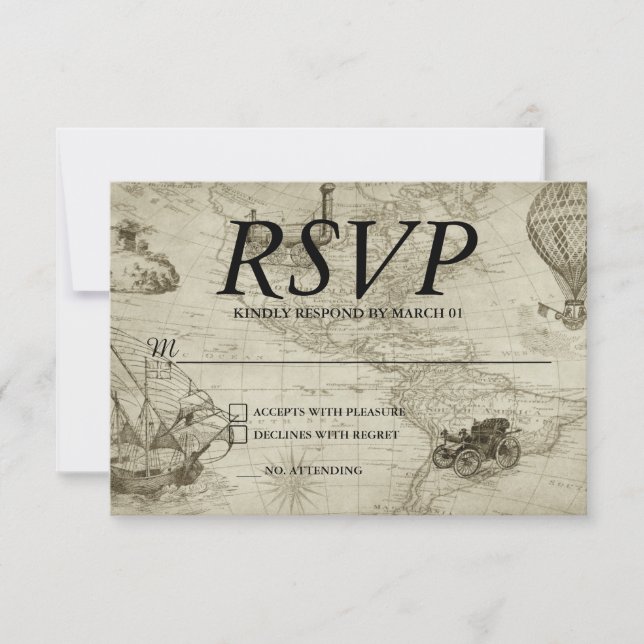Resposta de RSVP de Casamento Mapa Vintage Moderno (Frente)