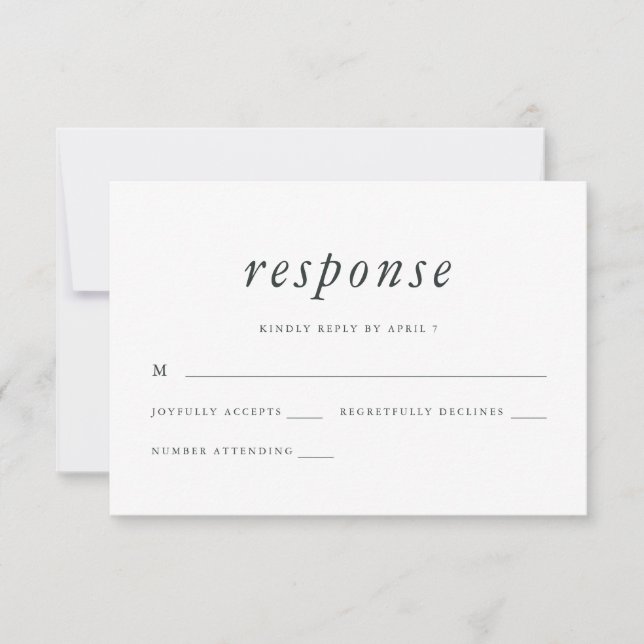 Resposta de RSVP de Casamento Minimalista Verde e  (Frente)