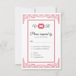 Resposta de RSVP de Casamento Vermelho Preto Monog