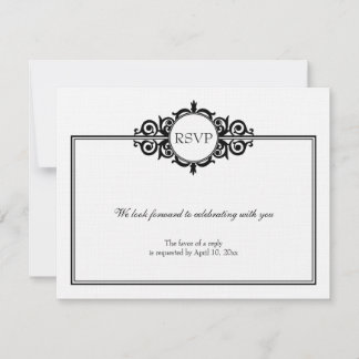 Resposta de RSVP de casamento vitoriano em preto e