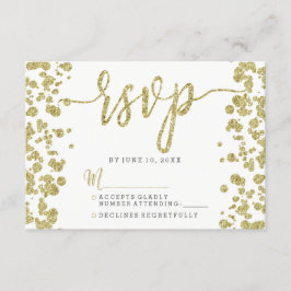Resposta de RSVP de Confetti Branco e Dourada