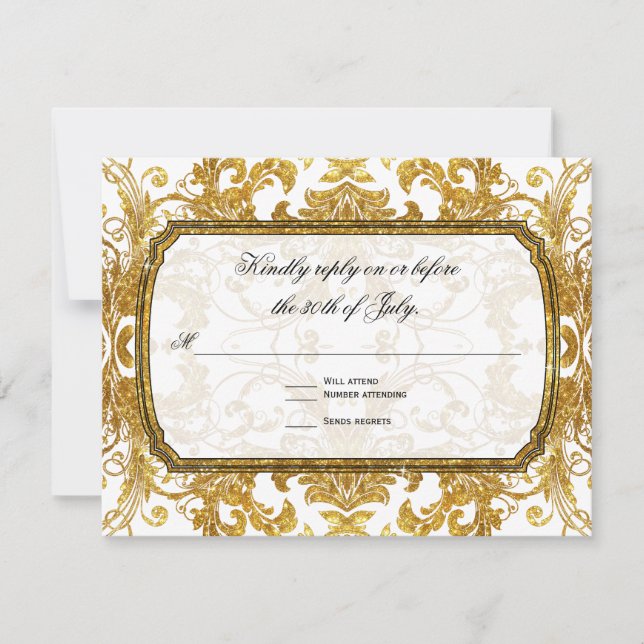 Resposta de RSVP de Vintagem de Tíquete de Glitter (Frente)