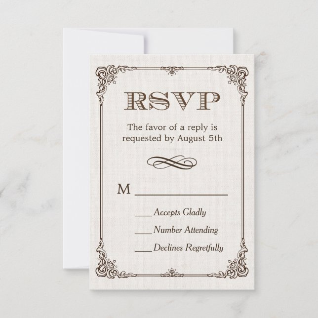 Resposta de RSVP em Moldura Vintage de Linho Marfi (Frente)
