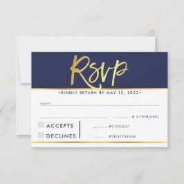 RESPOSTA DE RSVP moderna negrito azul falso dourad