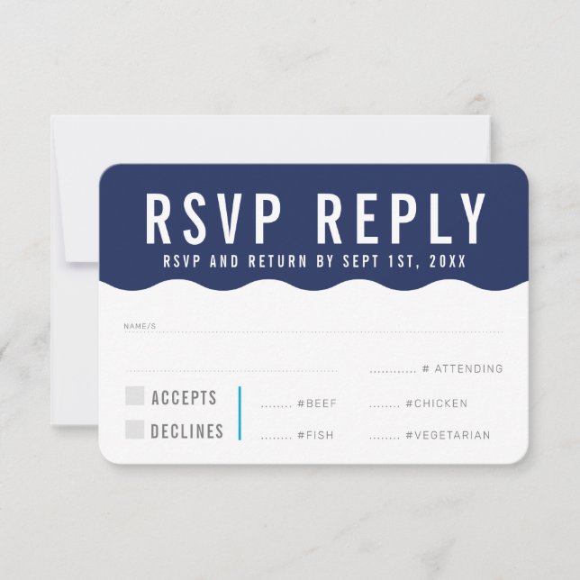 RESPOSTA DE RSVP moderna negrito onda azul marinho (Frente)