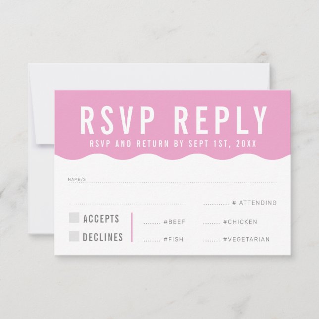 RESPOSTA DE RSVP moderna ousada fofa onda rosa (Frente)