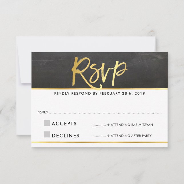 RESPOSTA DE RSVP moderno quadro-negro giz dourado  (Frente)