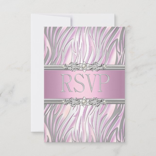 Resposta de RSVP Zebra Rosa Branco Prata (Frente)