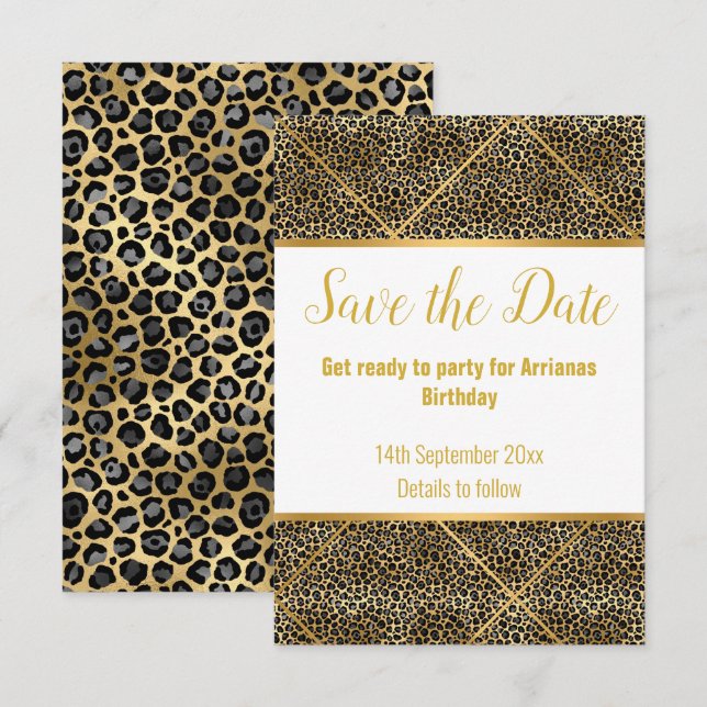 RESPOSTA DOURADA 2 RSVP DE LEOPARD ANIMAL (Frente/Verso)
