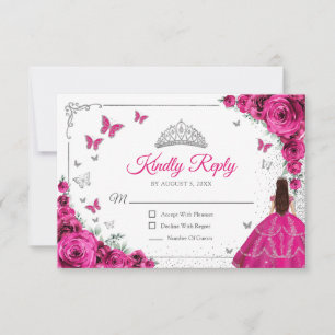 Resposta Elegante Chic Rosa Fúcsia Prata Quinceane