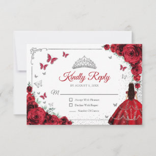 Resposta Elegante de Quinceanera Vermelho Prata