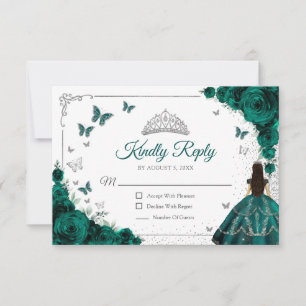 Resposta Elegante Esmeralda Verde Prata Quinceaner