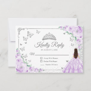 Resposta Elegante Lilás Roxo Prata Quinceanera