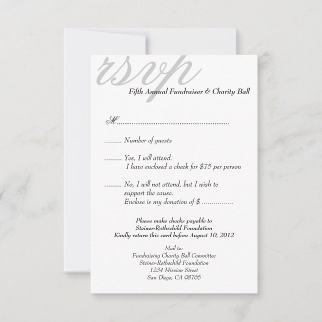 Resposta elegante RSVP do evento formal da cinza d (Frente)