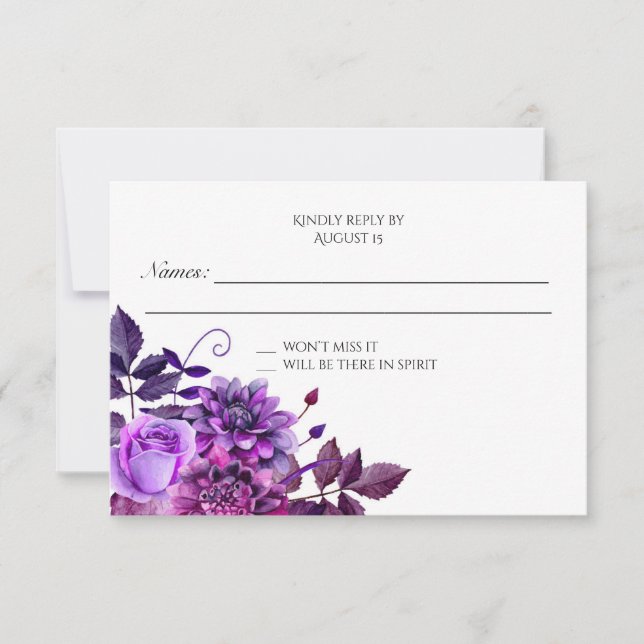 Resposta floral de casamento roxo RSVP Flores de r (Frente)