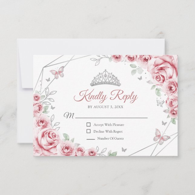 Resposta Floral Rosa Prata Quinceanera (Frente)
