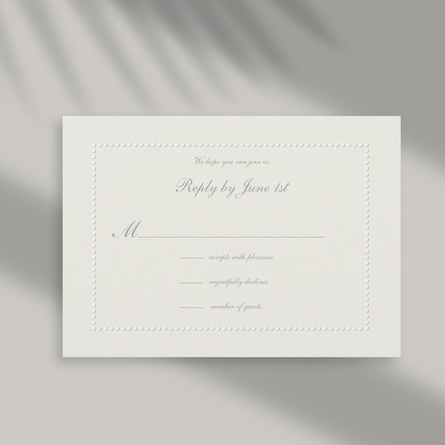 Resposta Formal Ao Casamento De Faux Embossed Ecru (formal wedding reply card rsvp response faux embossed beaded frame ecru linen classic traditional)